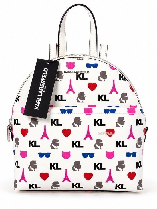 Karl Lagerfeld Handbags - Karl Lagerfeld Backpack Bag Paris Maybelle  White Signature Eiffel Tower Print